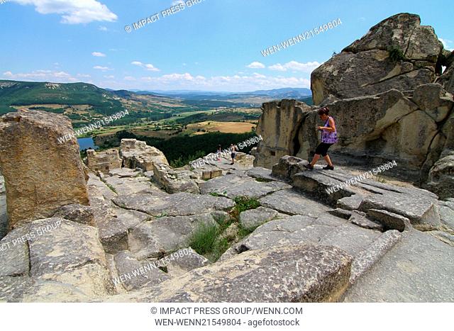 People visit the Thracian ancient monumental archaeological complex Perperikon. Perperikon is one of the most ancient monumental megalithic structures