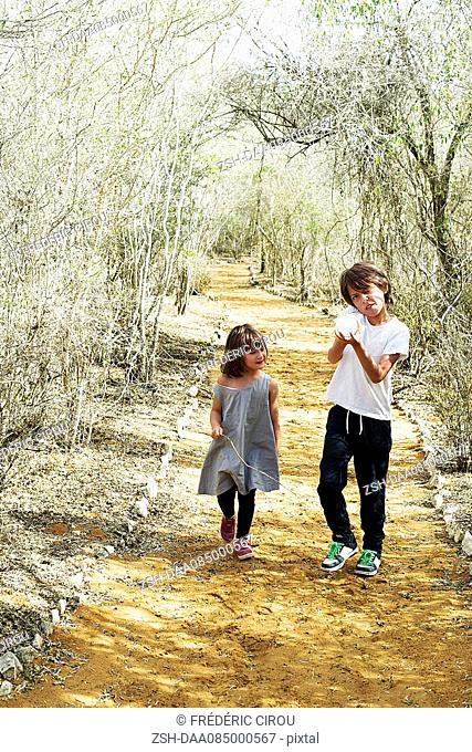 Children walking together on path