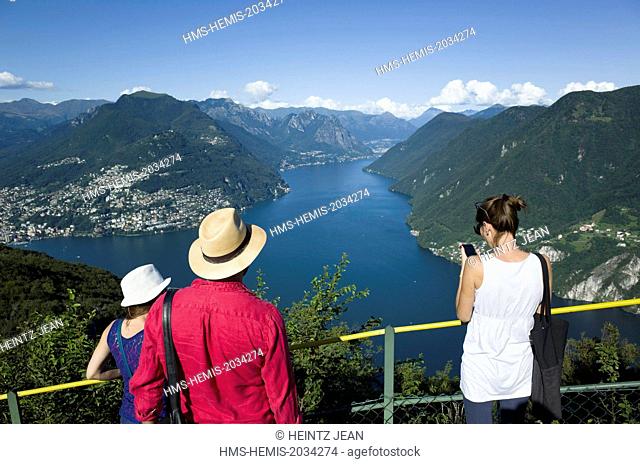 Switzerland, Canton of Ticino, Lugano, monte San Salvatore provides unique panorama on the lake and the city
