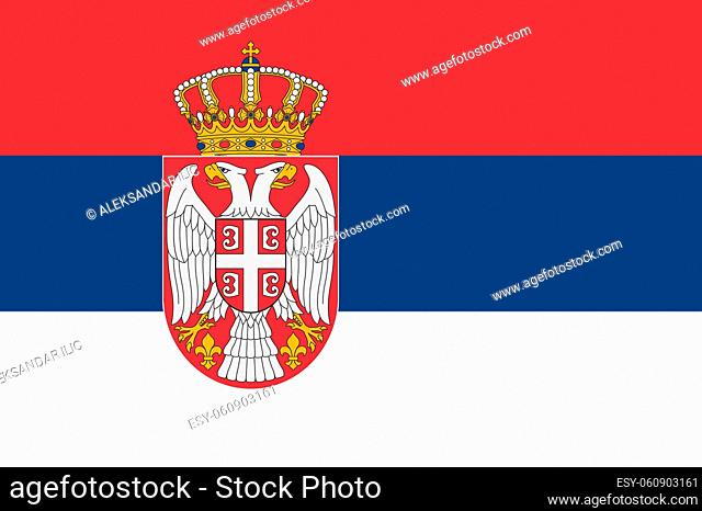 Serbian flag with coat of arms 3D illustration