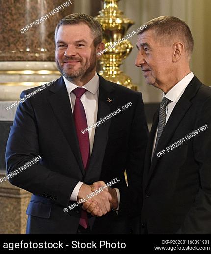 L-R Slovak Prime Minister Petr Pellegrini and Czech PM Andrej Babis attend meeting of PMs of Visegrad Four countries (Czech Republic, Hungary
