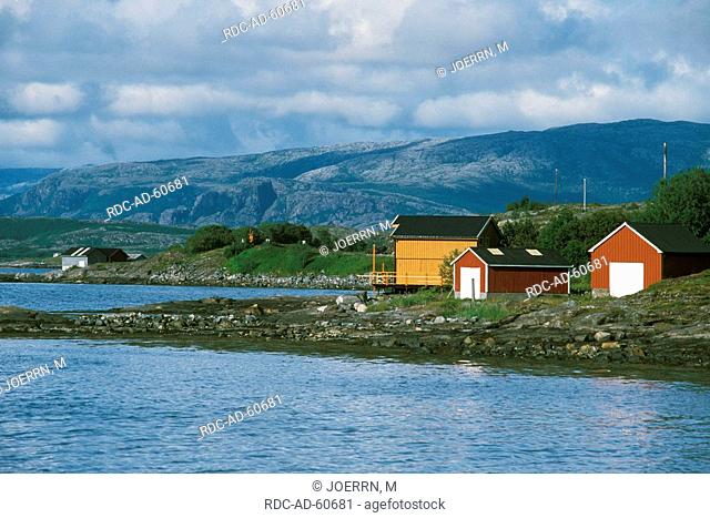 Boathouses at coast Rossvik Nordland Norway