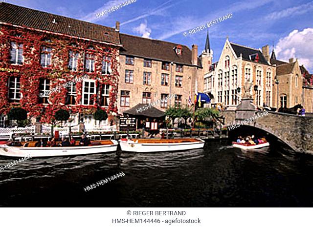 Belgium, West Flanders, Bruges (Brugge), the river and Dijver canal in the old centre town