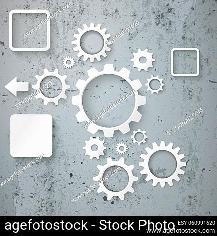 White gears and squares on the concrete background. Eps 10 vector file