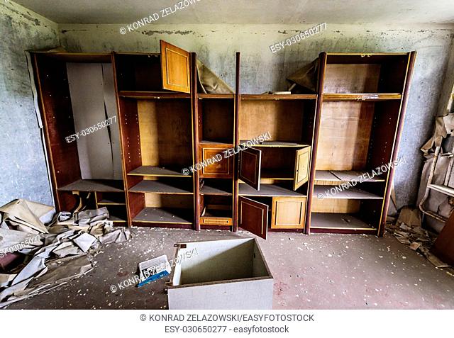 Interior of flat in 16-stored block of flats in Pripyat ghost city of Chernobyl Nuclear Power Plant Zone of Alienation in Ukraine