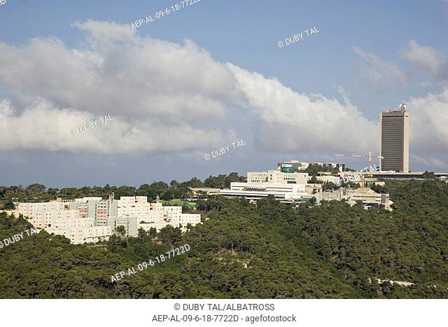 Aerial photograph of the University of Haifa on the summit of mount Carmel