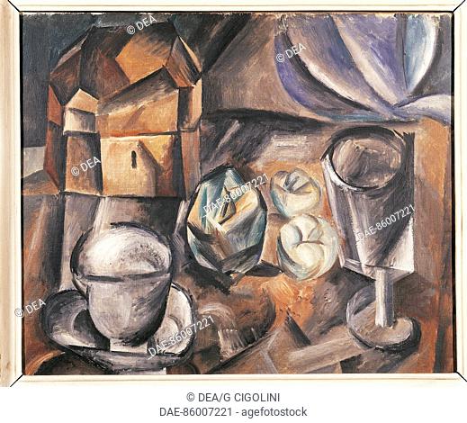 Pablo Picasso (1881-1973), Still Life. Casket, Cup, Apples and Glass, 1909.  Bologna, Galleria D'Arte Moderna (Modern Art Gallery)