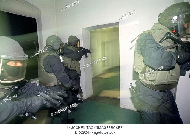 DEU, Germany: Police SWAT Team, for arresting armed and dangerous criminals. They are specialists for rescuing hostages. They have special weapons and equipment