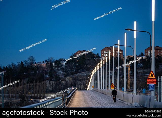 Stockholm, Sweden The newly opened Lilla Lidingöbron, or Little Lidingo Bridge, on a winter afternoon