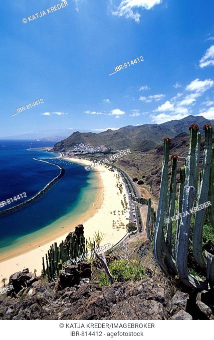 Las Teresitas Beach viewed from above, San Andres, Canary Islands, Tenerife, Spain, Europe