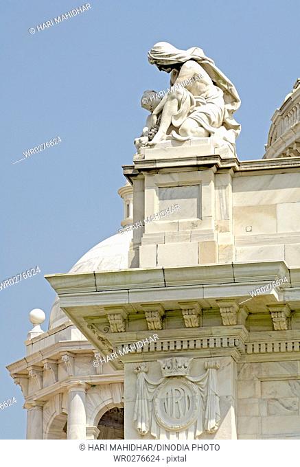 Statue at Victoria Memorial monument , Calcutta now Kolkata , West Bengal , India