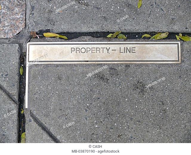 Street, pavingstones, sign, marking, 'Property-Line', street-Band-Aid, outside, border, stop, hold, hint, borderline, border-marking, proprietary-border, nobody