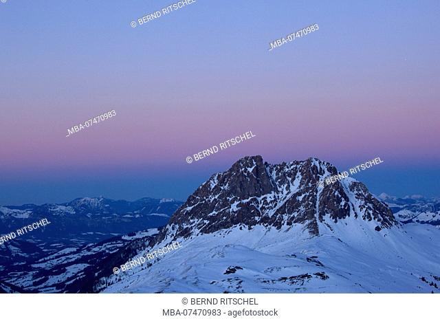Big Rettenstein at sunset in winter, Kitzbüheler Alps, Tyrol, Austria