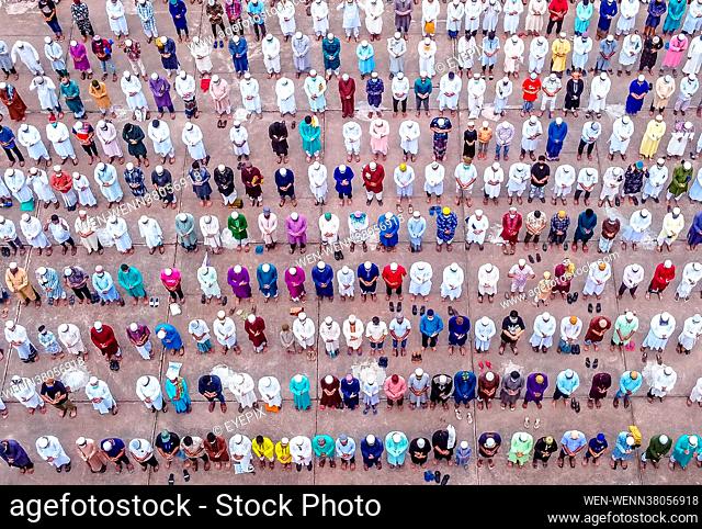 Aerial view take with a drone shows People attend a Muslim Funeral of a person who lost the battle against Covid-19 disease