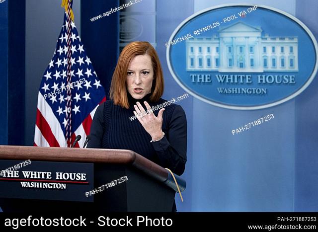 White House Press Secretary Jen Psaki holds a news conference during which she discussed the situation in Ukraine in regards to Russia's buildup of forces along...