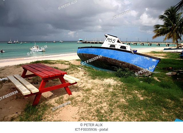 Barbados, Oistins, boat on the beach