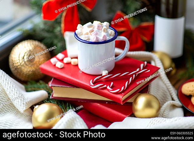 cup of whipped cream with marshmallow on christmas