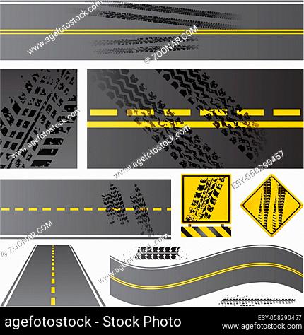 Asphalt road vector with tire tracks eps 10 transparency effects
