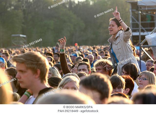 Numerous fans cheer to German a cappella band Wise Guys in the City Park in Hamburg, Germany, 03 May 2013. More than 100