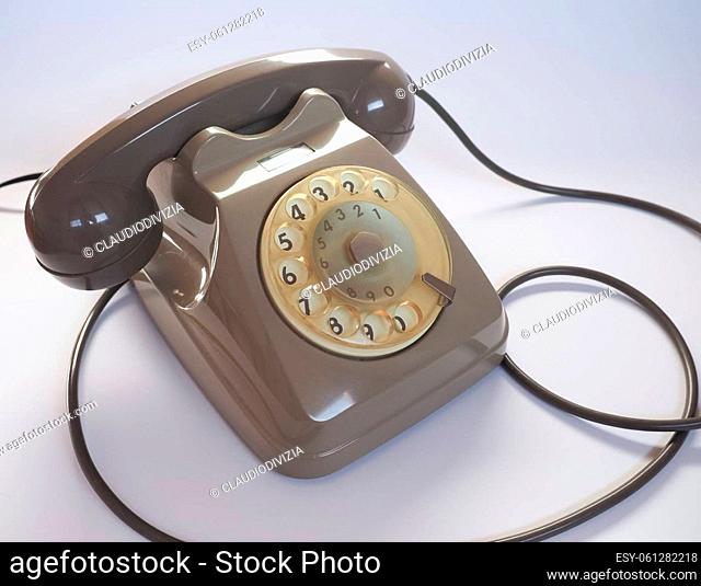 Vintage grey rotary dial analog landline telephone