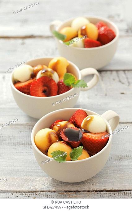 Strawberry and melon salad with balsamic vinegar