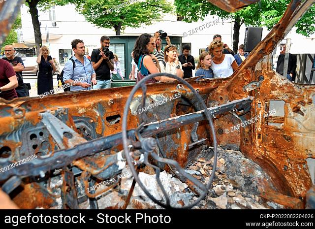 The exhibition called Testament of Bucha began on August 22, 2022, in Berlin, Germany. The car in which Russian soldiers killed three women and one girl trying...