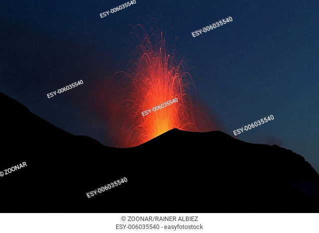Strombolian eruption volcano Stromboli