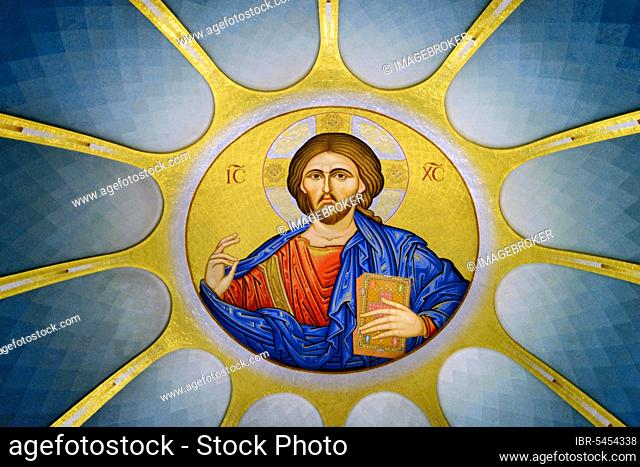 Mosaic with Christ Pantocrator, detail dome, Orthodox Resurrection Cathedral, Tirana, Cathedral of the Resurrection of Christ