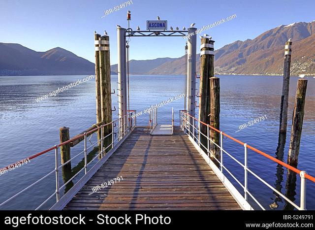 Boat jetty, Ascona, Lake Maggiore, Ticino, Lake Maggiore, Switzerland, Europe