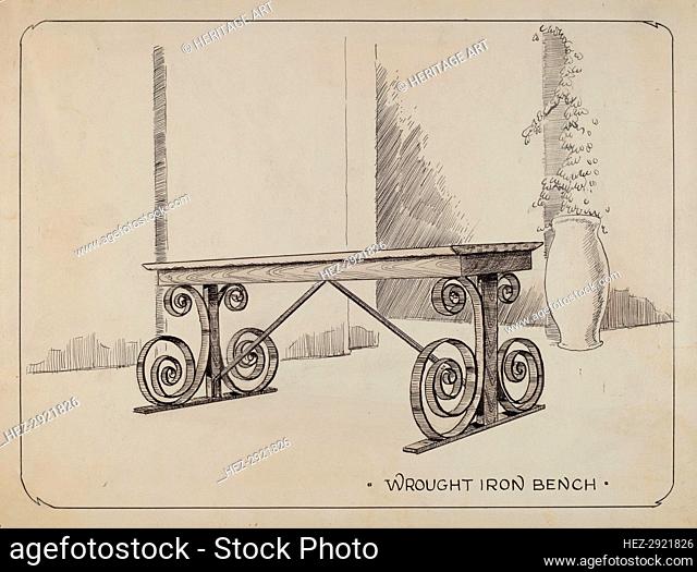 Wrought Iron Garden Bench, c. 1936. Creator: Al Curry