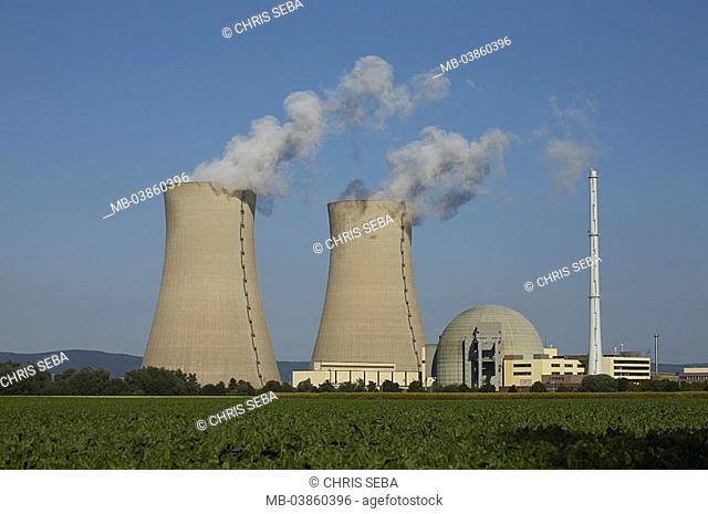Germany, Lower Saxony, Grohnde, nuclear power plant, coolness-towers, grain-field, Northern Germany, Weser-highland, nuclear power plant, power plant