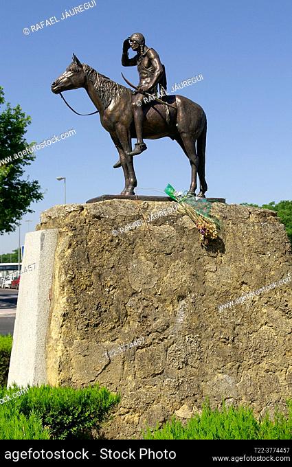 Sevilla (Spain). Sculpture of the Explorer on the Avenida Kansas City in the city of Seville