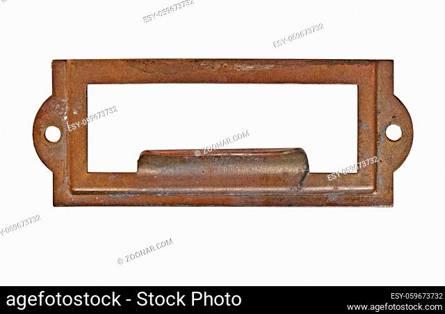 vintage heavy patina brass label name pull plate, clipping path, space for your text