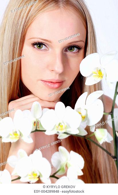 Girl with white orchid
