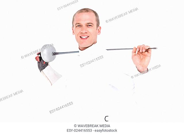 Swordsman holding fencing sword