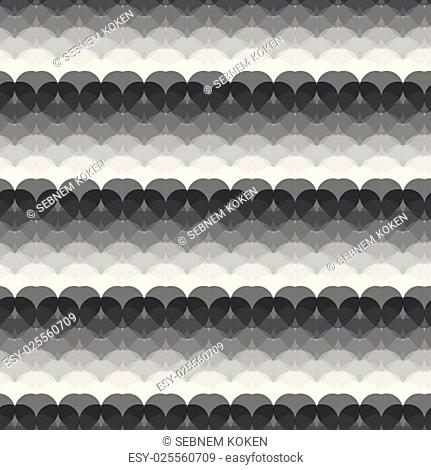 Seamless black and white abstract pattern created from repetitive hearts