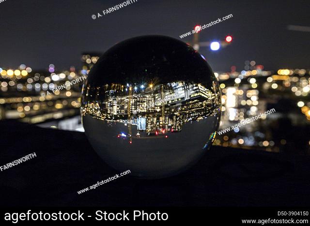 Stockholm, Sweden, The neigbourhood of Liljeholmskajen seen through a crystal ball
