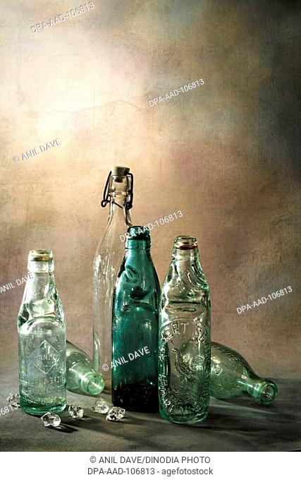 Art classic glass works bottles with abstract background