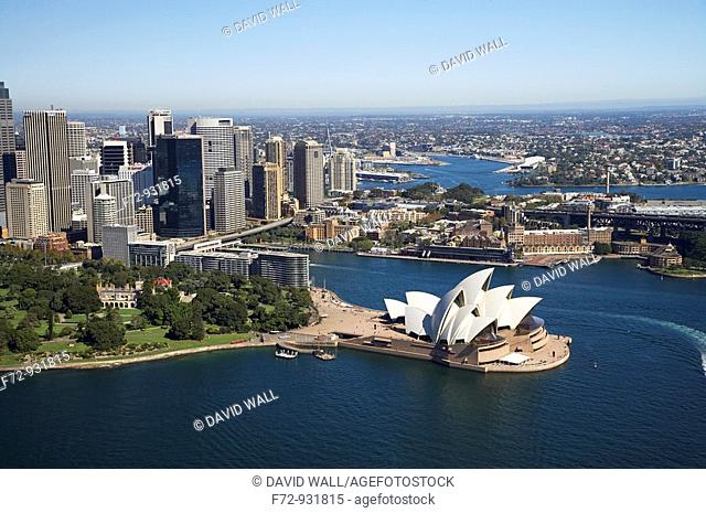 Aerial view of Sydney Opera House, Royal Botanic Gardens and CBD