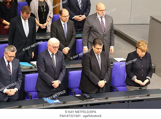 German Chancellor Angela Merkel (CDU, FRONT R-L), German Minister of Economic Affairs Sigmar Gabriel (SPD) , German Foreign Minister Frank-Walter Steinmeier...