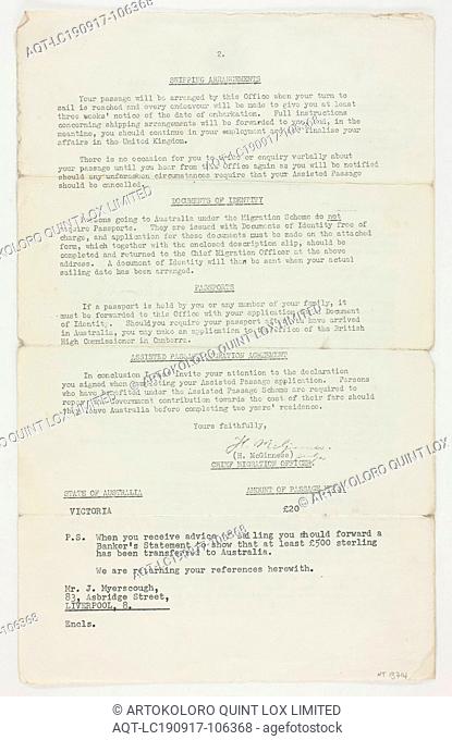 Letter - Settlement Application Approval, Myerscough, 1963, Letter dated 27/3/1963 from the Chief Migration Officer of the Office of the High Commissioner for...