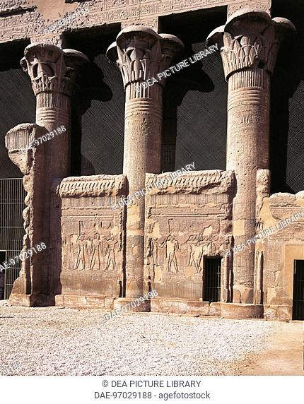 Egypt - Esna (Isna). Temple of Khnum. Greco-Roman Period, 160 BC-AD 250. Right of front building. Detail of architecture