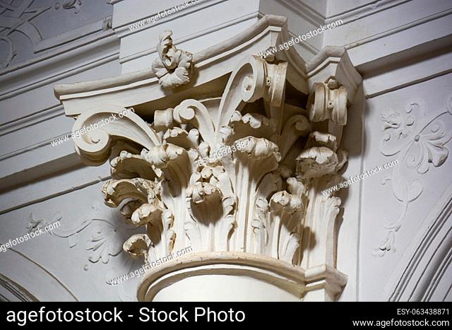 capitals inside the cathedral of Noto in Sicily