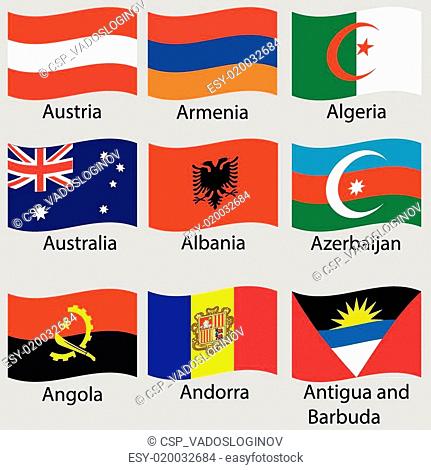 9 flags of world. Vector set