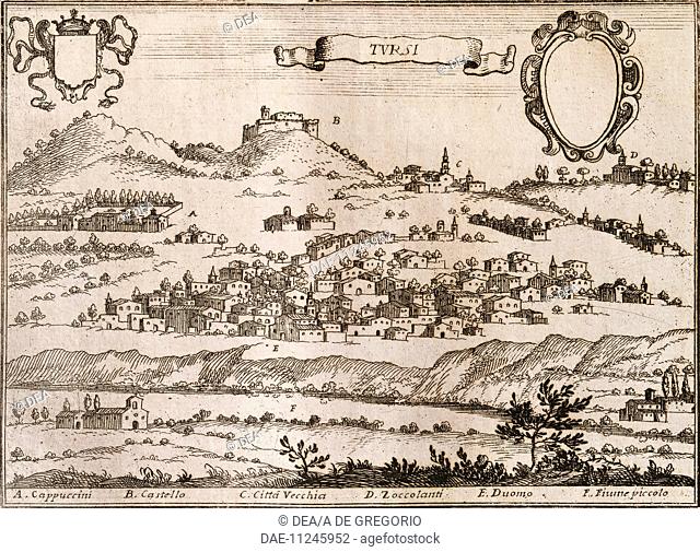 Cartography, Italy, 17th century. View of Tursi (Matera).  Foggia, Biblioteca Provinciale (Library)