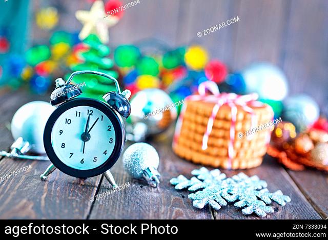 clock on the christmas background, clock on a table