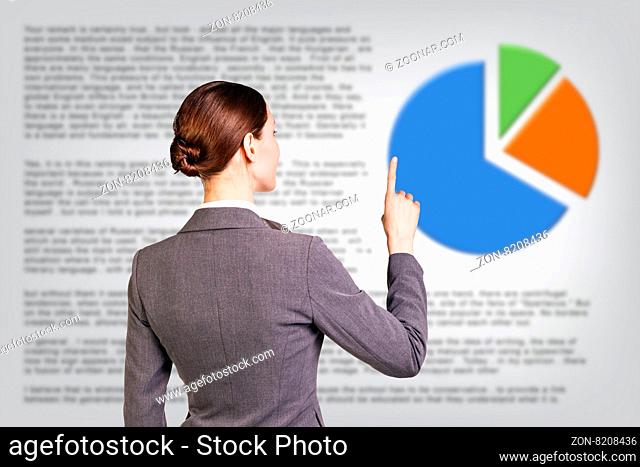 Successful business woman present colorful diagram on the text background
