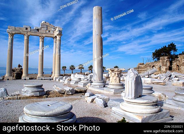 White temple Athena in Side near ASntalya, Turkey