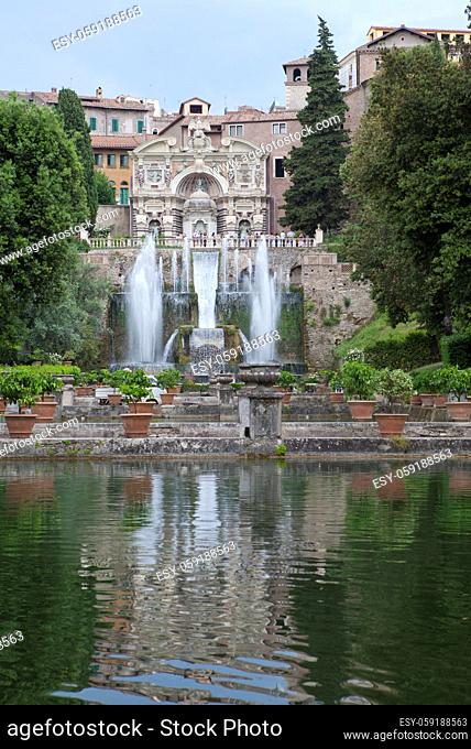 Villa d`Este(16th-century) fountain and garden , Tivoli, Italy. UNESCO world heritage site