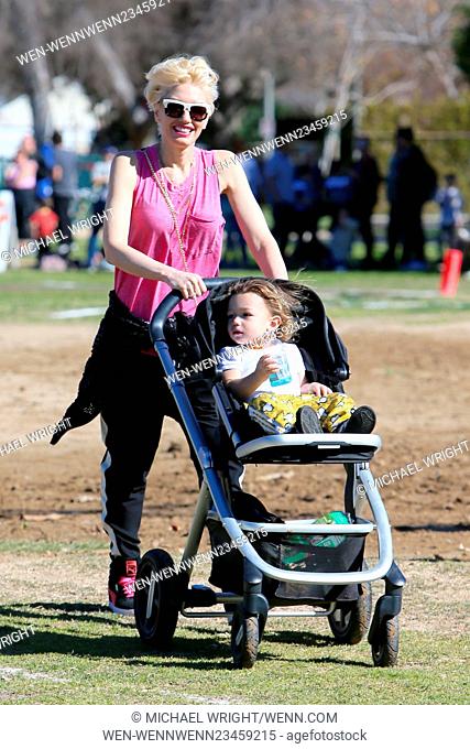 Gwen Stefani watches her son Zuma Rossdale play flag football at the park. Her two other sons, Kingston and Apollo, attended as well